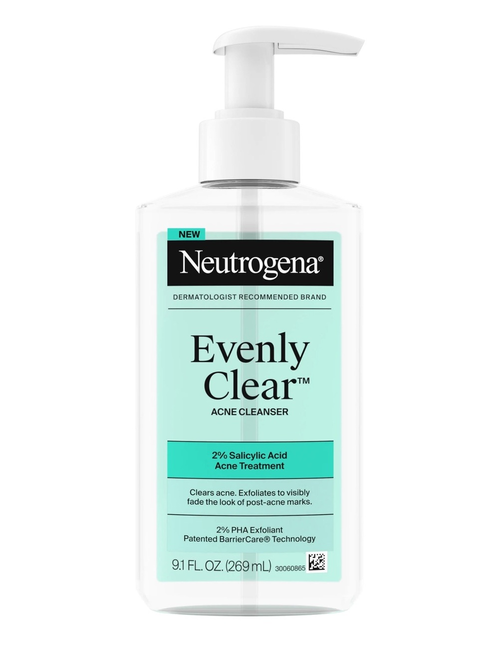 Neutrogena Evenly Clear Acne Cleanser - Mint Green Pump Bottle
